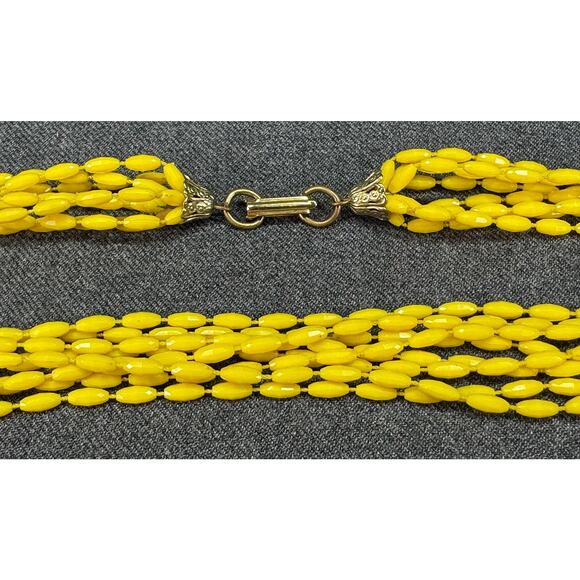1950's Vintage Flapper Style Bright Yellow Necklace - Picture 3 of 5